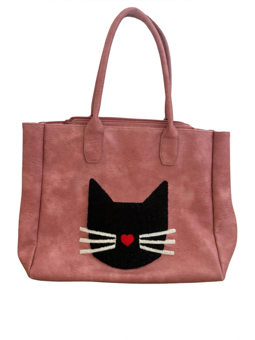 Women's Pink Cat Tote Bag with Whisker Appliqué